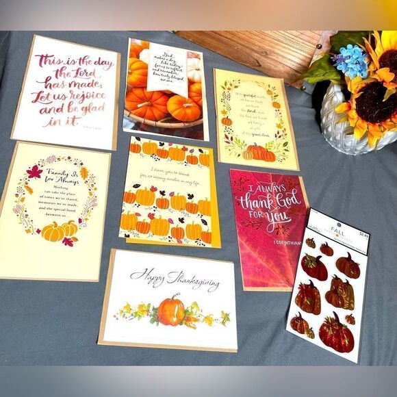 7+ NEW! Happy Thanksgiving Greeting Cards & Envelopes BONUS Stickers - Picture 1 of 10